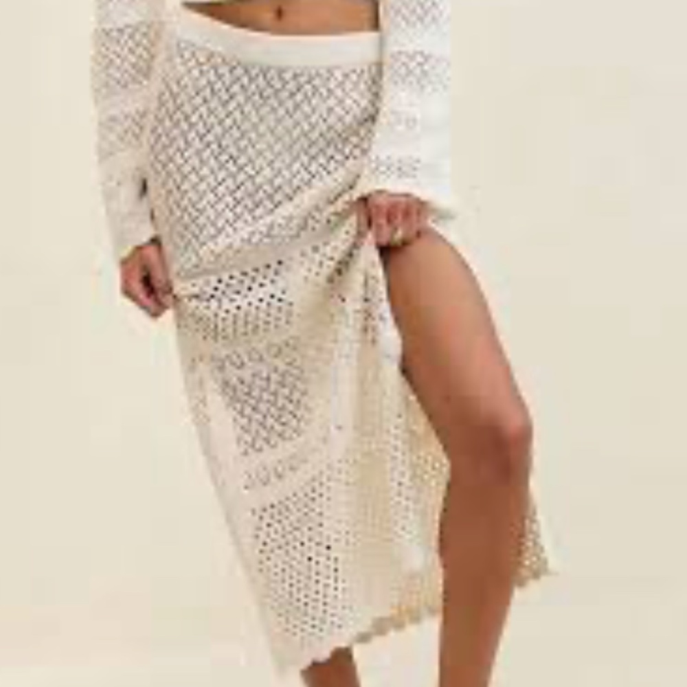 Aerie Cream Crochet Knit Swimsuit Coverup XL NWT Beach Boho
